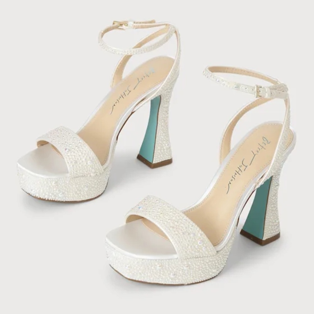 Betsey Johnson White and Teal Embellished Heels